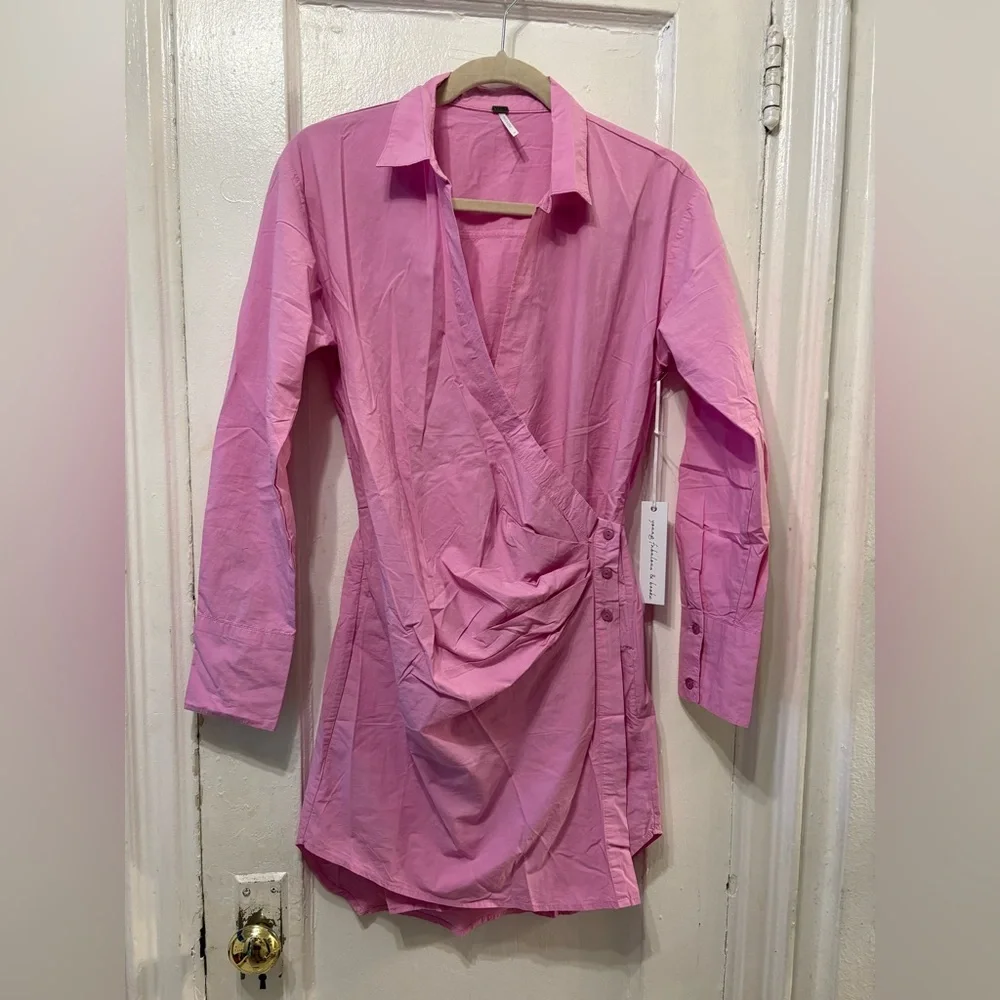 Young Fabulous & Broke Pink Button-Up Dress